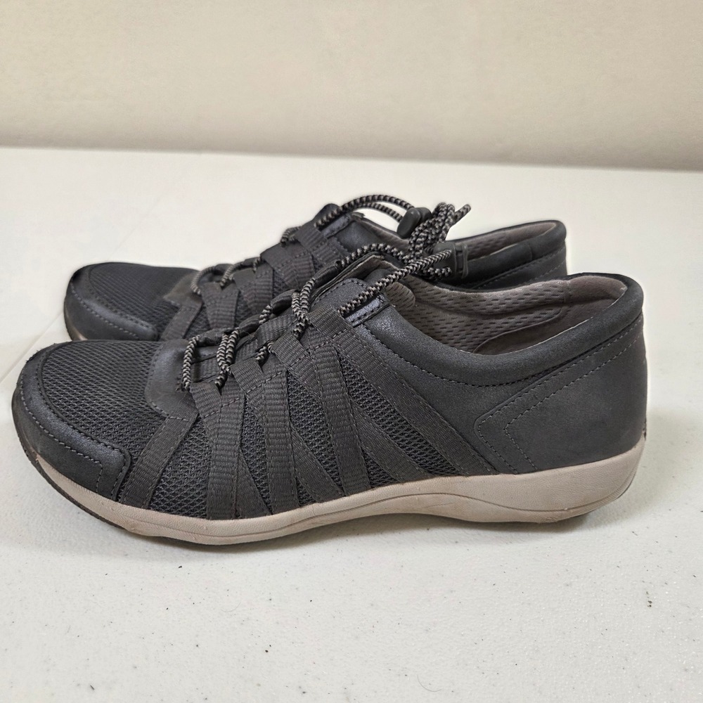 Dansko Elise Charcoal Gray Suede Mesh Bungee Lace Walking Sneakers 38 US 7.5-8